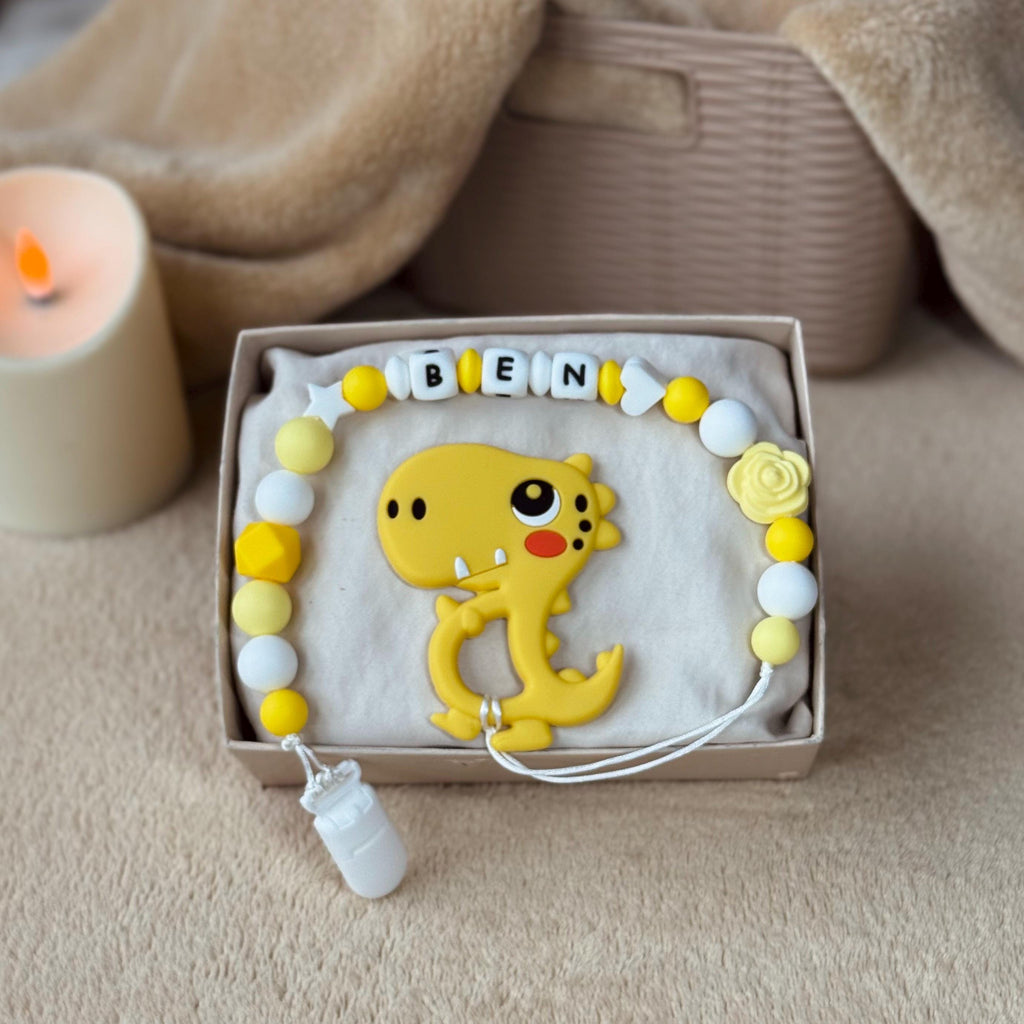 Personalized Baby Pacifier Clip Dinosaur | Baby shower gift | Name holder | Custom name | Newborn gift | Baby girl/boy gift