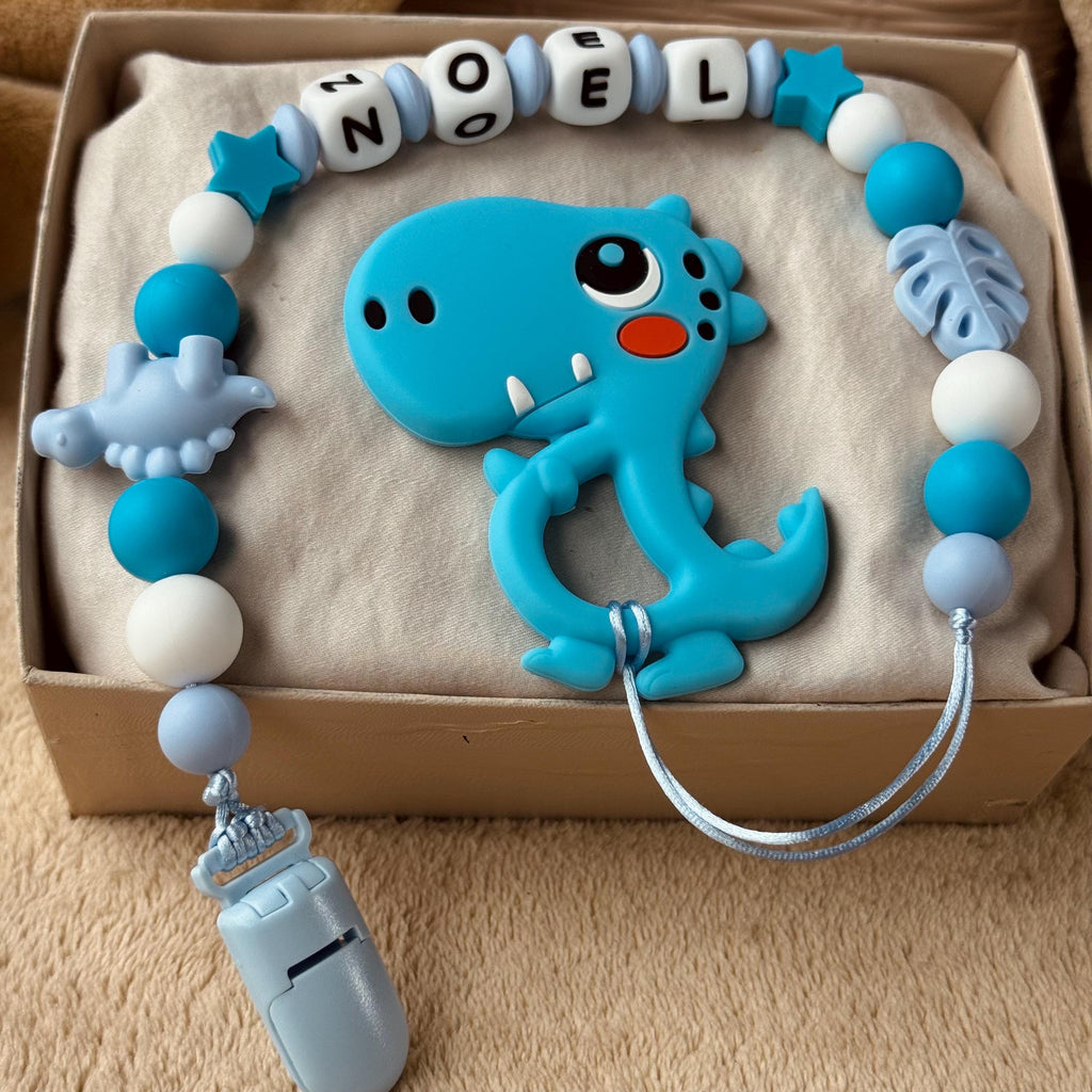 Personalized Baby Pacifier Clip Dinosaur | Baby shower gift | Name holder | Custom name | Newborn gift | Baby girl/boy gift