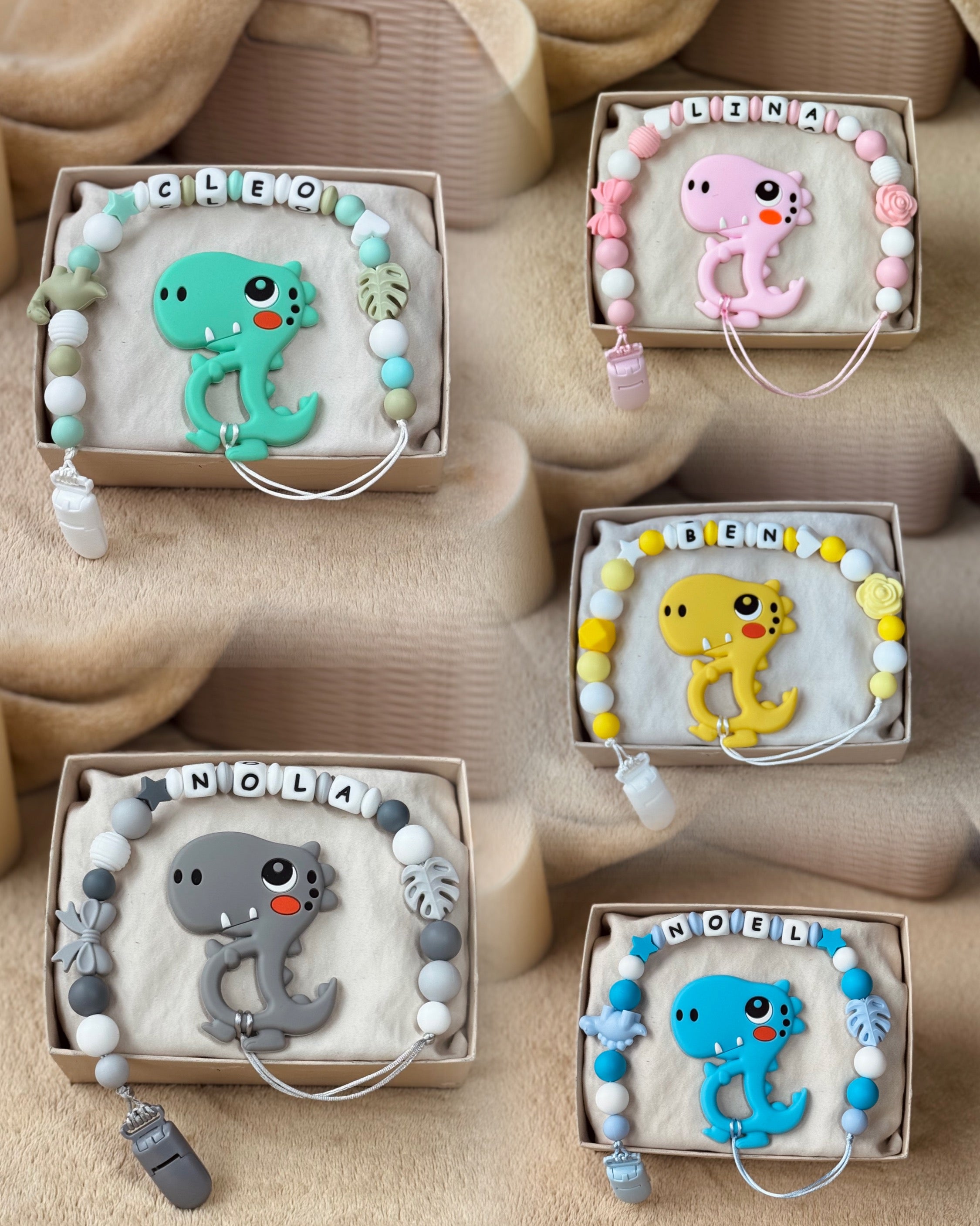Personalized Baby Pacifier Clip Dinosaur | Baby shower gift | Name holder | Custom name | Newborn gift | Baby girl/boy gift