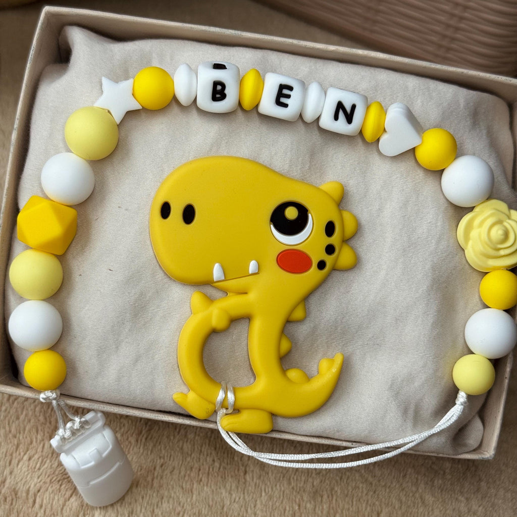 Personalized Baby Pacifier Clip Dinosaur | Baby shower gift | Name holder | Custom name | Newborn gift | Baby girl/boy gift