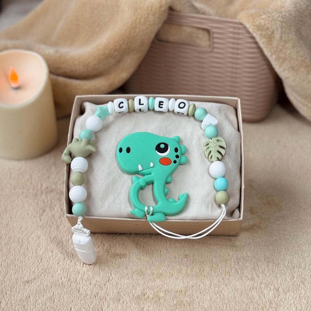 Personalized Baby Pacifier Clip Dinosaur | Baby shower gift | Name holder | Custom name | Newborn gift | Baby girl/boy gift